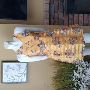 🆕️ BANANA REPUBLIC Yellow Floral Striped Fit & Flare Dress PETITE SIZE: 00P